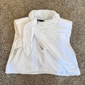 Zara White Sleeveless Blouse with Scarf Detail